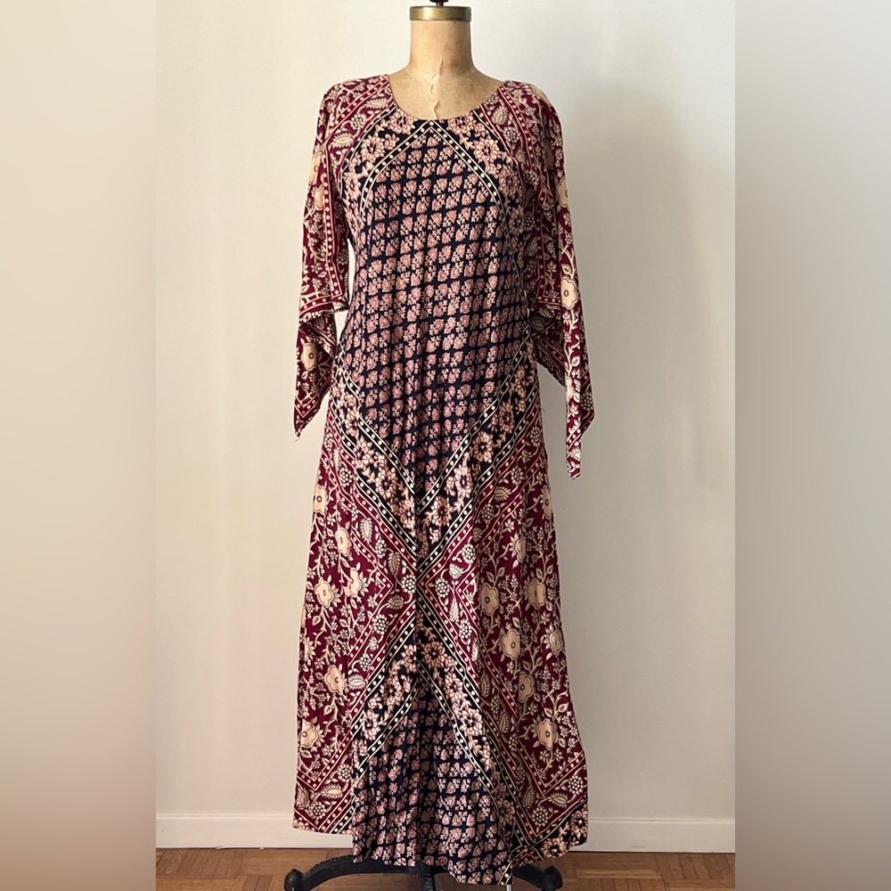 Vintage 1970’s India Cotton Gauze Blockprint Dress - image 1